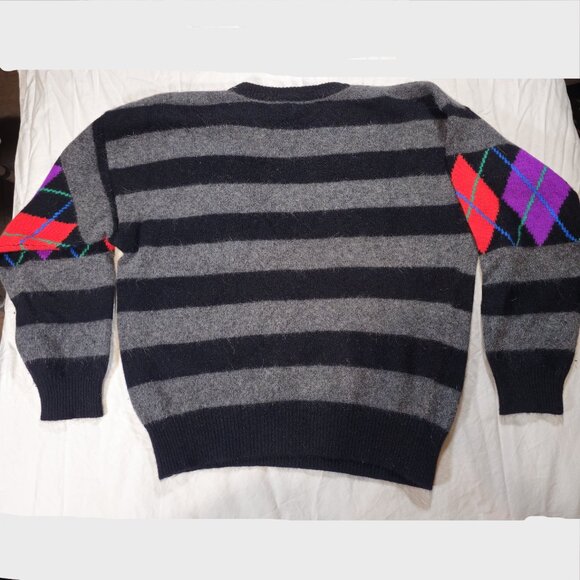 IB Diffusion Argyle & Striped Lambs Wool and Angora Vintage Sweater Large/ XL - Picture 3 of 4